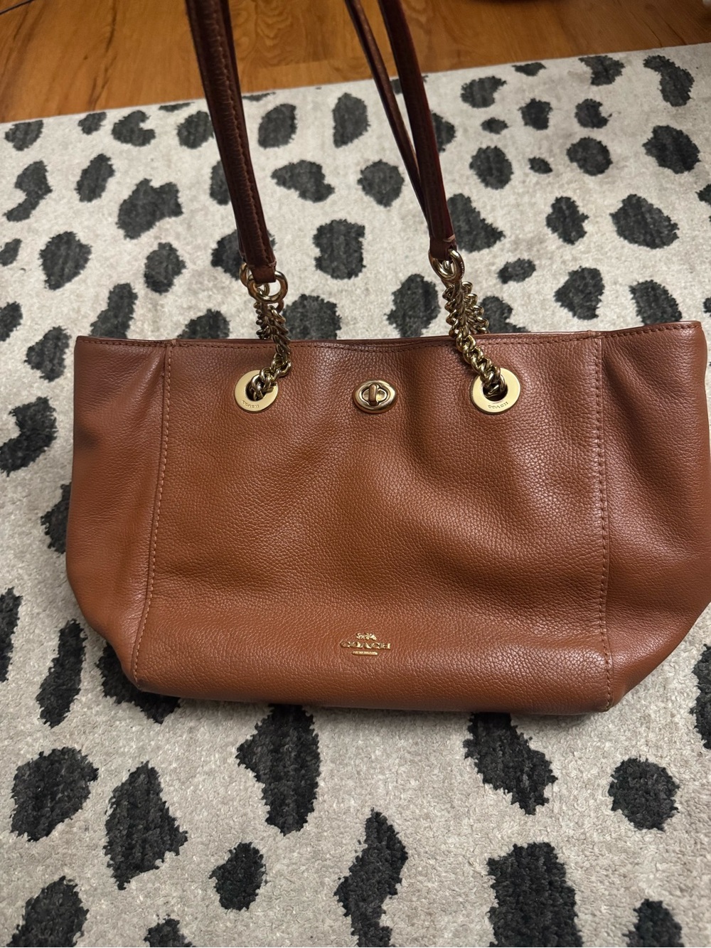 Coach Chestnut Brown Pebbled Leather Shoulder Tote with Gold Hardware